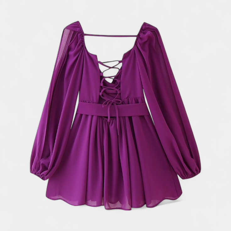 Vestido Mini Skylar con Escote en V y Mangas Ligeras
