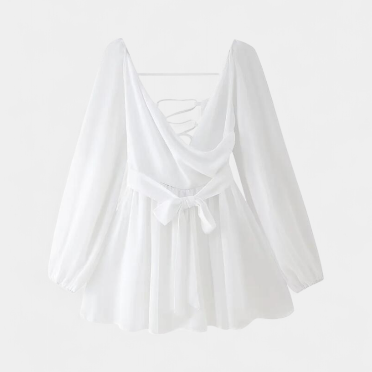 Vestido Mini Skylar con Escote en V y Mangas Ligeras