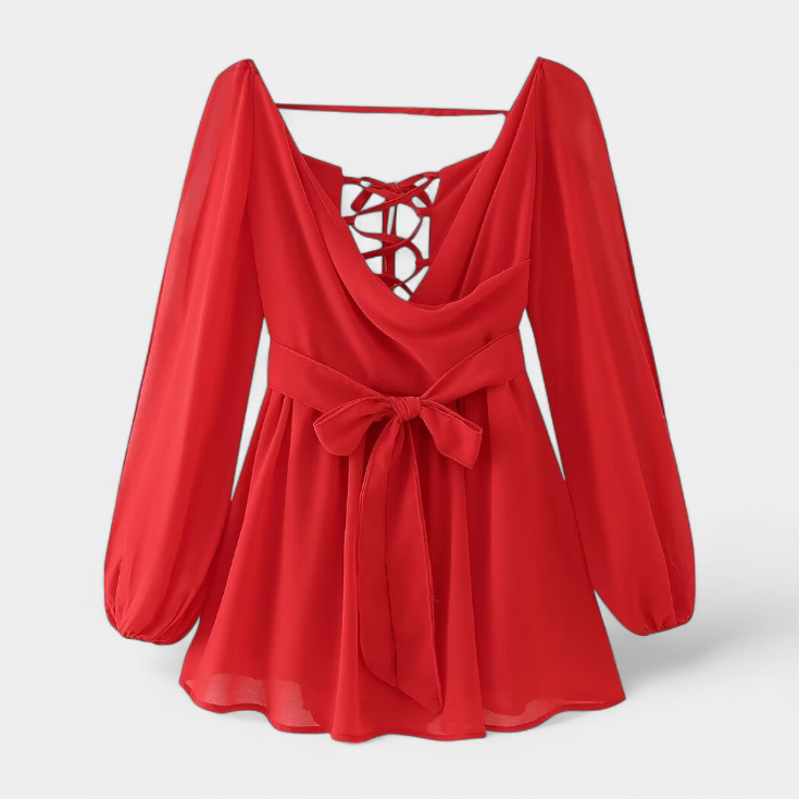 Vestido Mini Skylar con Escote en V y Mangas Ligeras