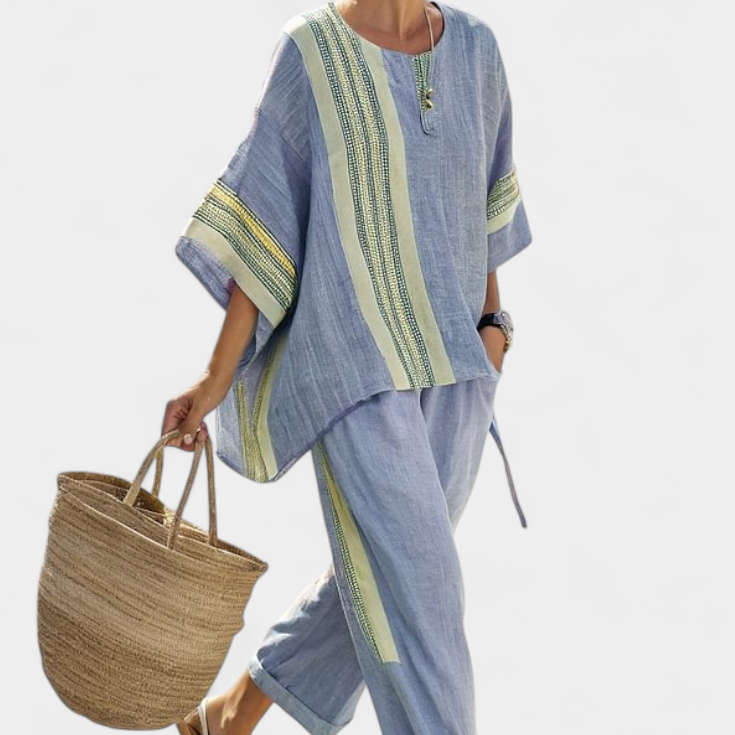 Lorena | Conjunto Boho de Lino y Bambú, Elegante Lavanda