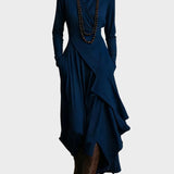 Teresa - Vestido maxi de punto asimétrico con cuello alto