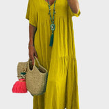 Linnea – Vestido maxi suave con volantes y escote en forma de V