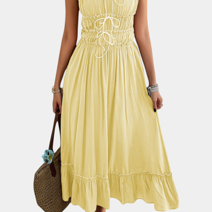 Vestido A-Line con Tirantes Luz y Dobladillo Volante