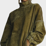 Vestido de Fausz Suede con Cuello Alto y Flecos
