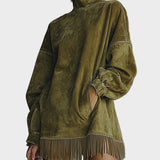 Vestido de Fausz Suede con Cuello Alto y Flecos