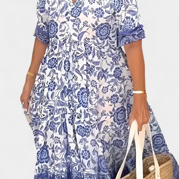 Vestido Floral Bohemio Elcira con Escote en V y Volantes