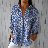 Élise | Blusa floral azul con estampado de pájaros