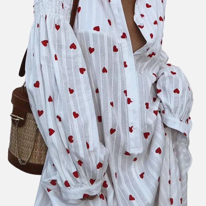Vestido Camisa Bordado de Corazones Oversized de Verano