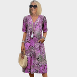 Leontýna – Vestido midi impreso con escote en forma de V