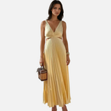 Vestido Maxi de Fiesta de Verano Plisado Amarillo