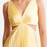 Vestido Maxi de Fiesta de Verano Plisado Amarillo