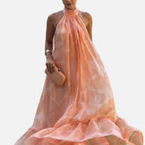Vestido Maxi de Invitada de Boda con Cuello Halter Impreso