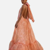 Vestido Maxi de Invitada de Boda con Cuello Halter Impreso