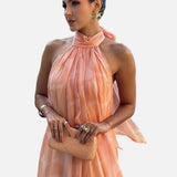 Vestido Maxi de Invitada de Boda con Cuello Halter Impreso