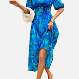 Elegante Vestido Midi Floral de Fiesta con Mangas Abullonadas