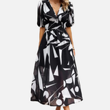 Elegante Vestido Midi Floral de Fiesta con Mangas Abullonadas