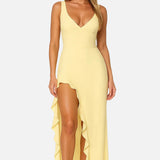 Vestido Maxi de Invitada de Boda con Escote en V Fruncido