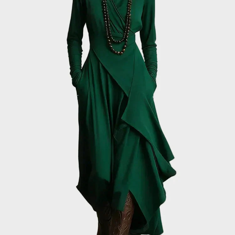 Teresa - Vestido maxi de punto asimétrico con cuello alto