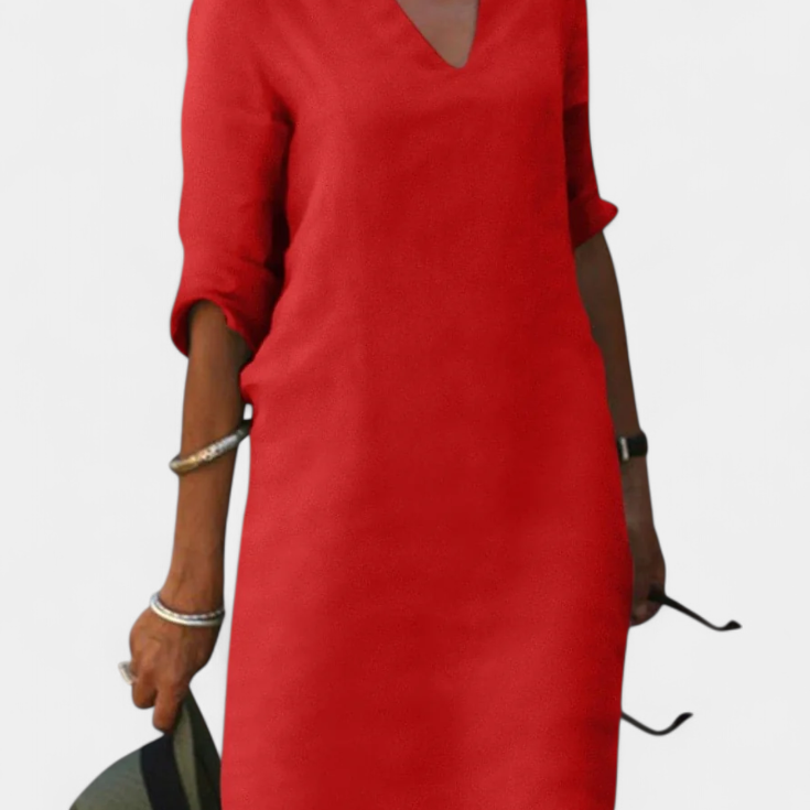 Vestido Elowen con escote en V y mangas tres cuartos