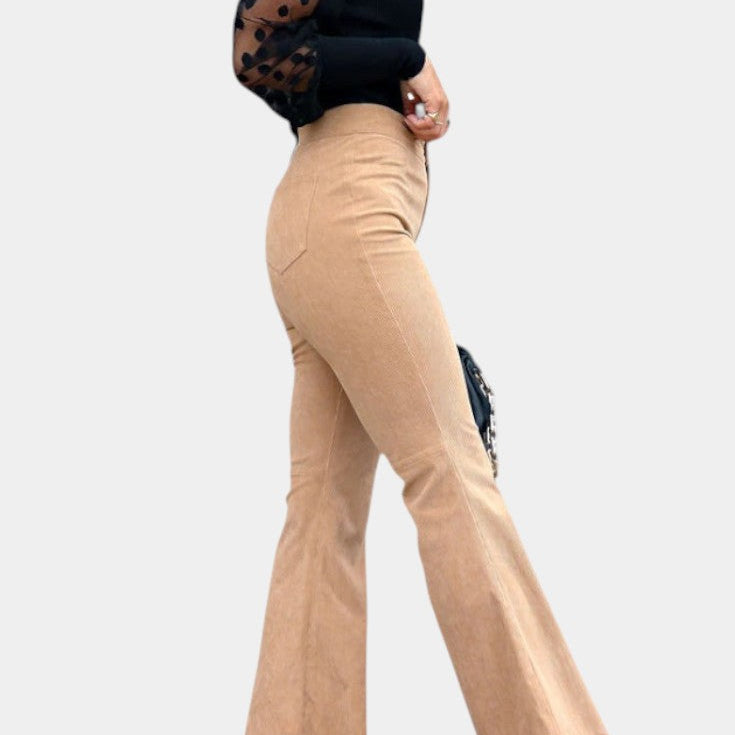 Kiara Pantalones de Terciopelo de Pierna Ancha de Cintura Alta