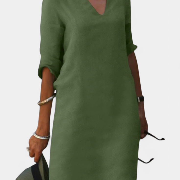 Vestido Elowen con escote en V y mangas tres cuartos