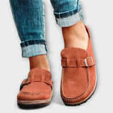 Mocasines ortopédicos femeninos con hebilla decorativa