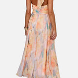 Elegante Vestido Maxi Acuarela para Fiesta de Verano