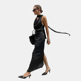 Vestido Maxi de Invitada de Boda de Satén Negro