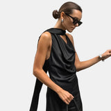 Vestido Maxi de Invitada de Boda de Satén Negro