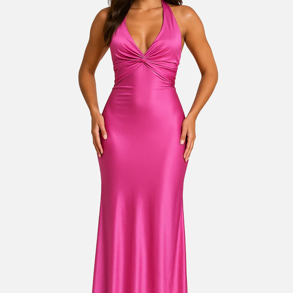 Vestido Maxi de Promoción Halter de Satén