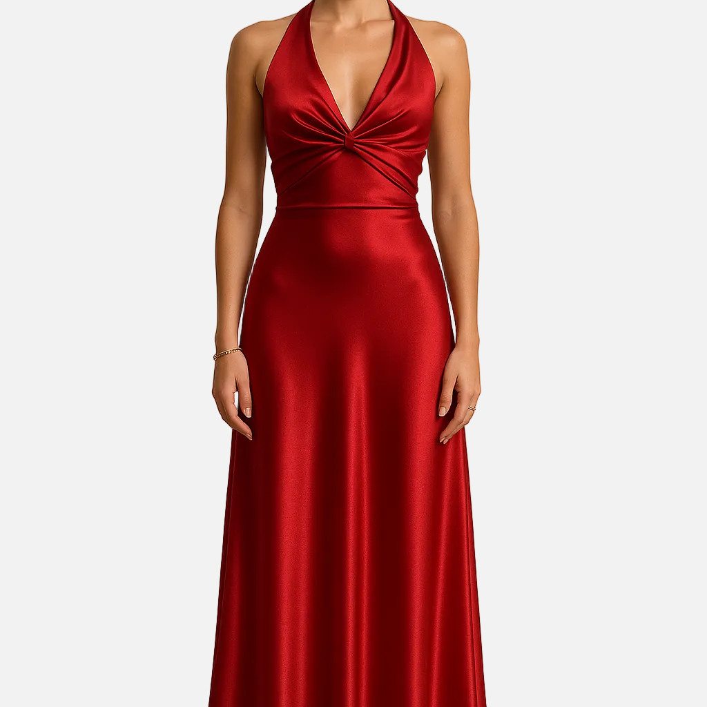 Vestido Maxi de Promoción Halter de Satén