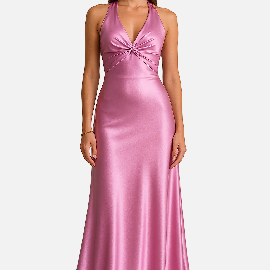 Vestido Maxi de Promoción Halter de Satén