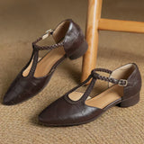 Astrid - Zapatos Clásicos de Cuero con Tira T Trenzada
