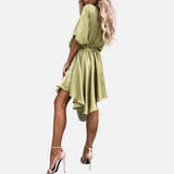 Vestido mini drapeado con escote en V y mangas cortas sueltas para mujer