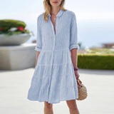 Vestido mini con camisa abotonada a rayas y mangas largas para mujer