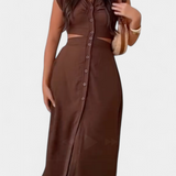 Vestido Midi Griselda con Botones y Cintura Abierta