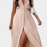 Vestido Midi Griselda con Botones y Cintura Abierta