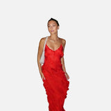 Vestido Maxi de Noche de Chifón con Volantes Romántico
