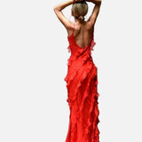 Vestido Maxi de Noche de Chifón con Volantes Romántico