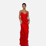 Vestido Maxi de Noche de Chifón con Volantes Romántico