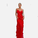 Vestido Maxi de Noche de Chifón con Volantes Romántico