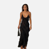 Vestido Maxi de Noche de Chifón con Volantes Romántico