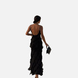 Vestido Maxi de Noche de Chifón con Volantes Romántico