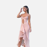 Vestido Maxi Con Corte Arrugado y Detalle de Dobladillo Asimétrico