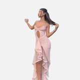 Vestido Maxi Con Corte Arrugado y Detalle de Dobladillo Asimétrico
