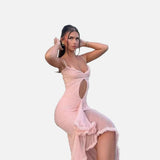 Vestido Maxi Con Corte Arrugado y Detalle de Dobladillo Asimétrico