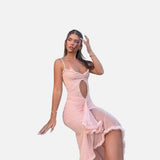 Vestido Maxi Con Corte Arrugado y Detalle de Dobladillo Asimétrico