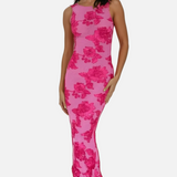 Vestido Maxi de Noche Sin Mangas Bordado Floral