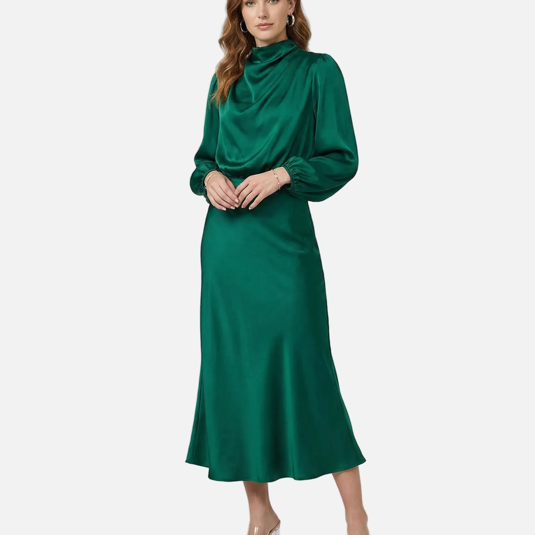 Vestido de Noche de Satén – Elegante Ropa Formal de Manga Larga