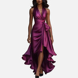 Vestido de Noche de Satén – Elegancia Formal con Escote en V y Hombros Descubiertos